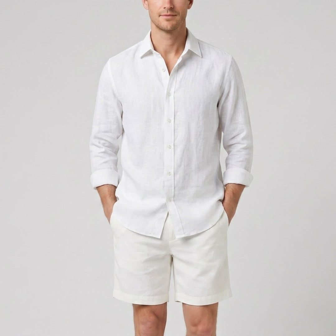 Men’s Long-Sleeved Linen Shirt and Shorts Set | Olamil