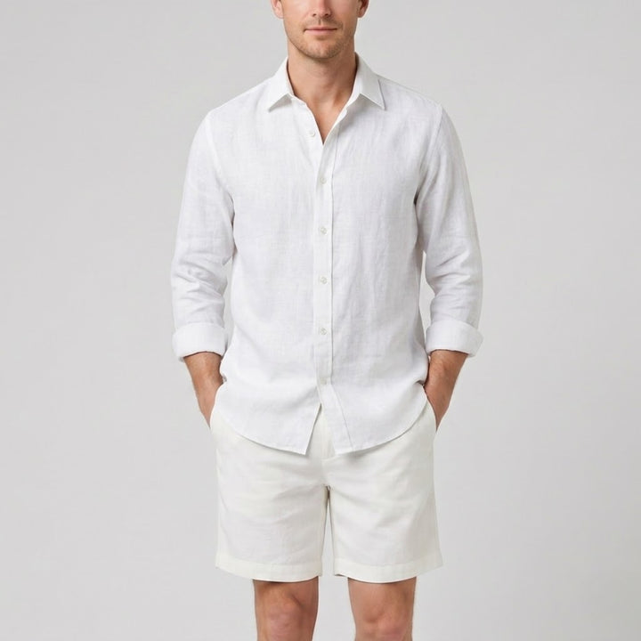 Men’s Long-Sleeved Linen Shirt and Shorts Set | Olamil