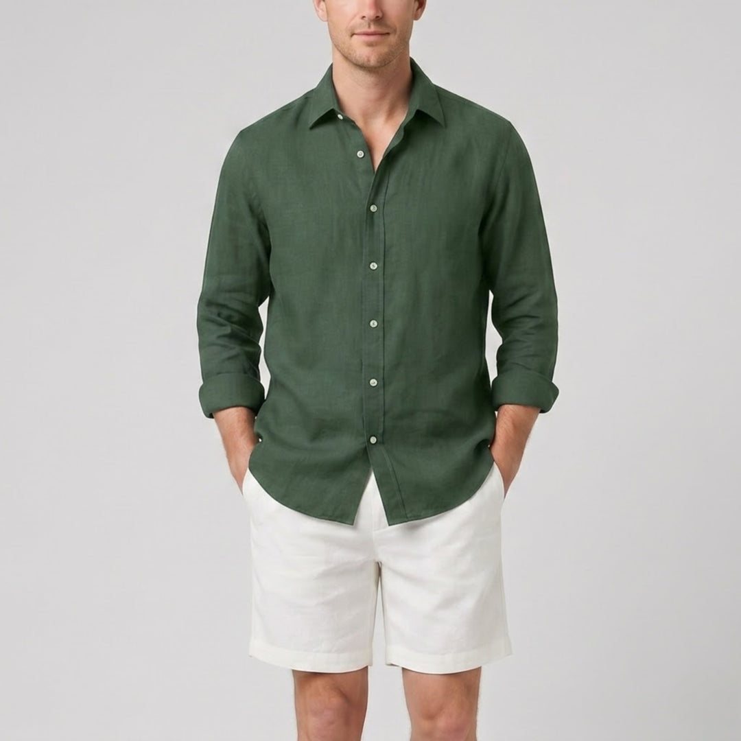 Men’s Long-Sleeved Linen Shirt and Shorts Set | Olamil