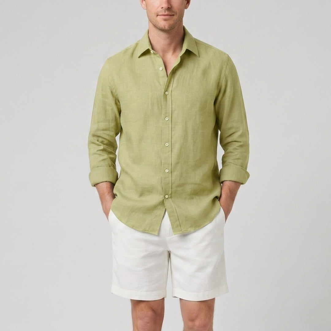 Men’s Long-Sleeved Linen Shirt and Shorts Set | Olamil