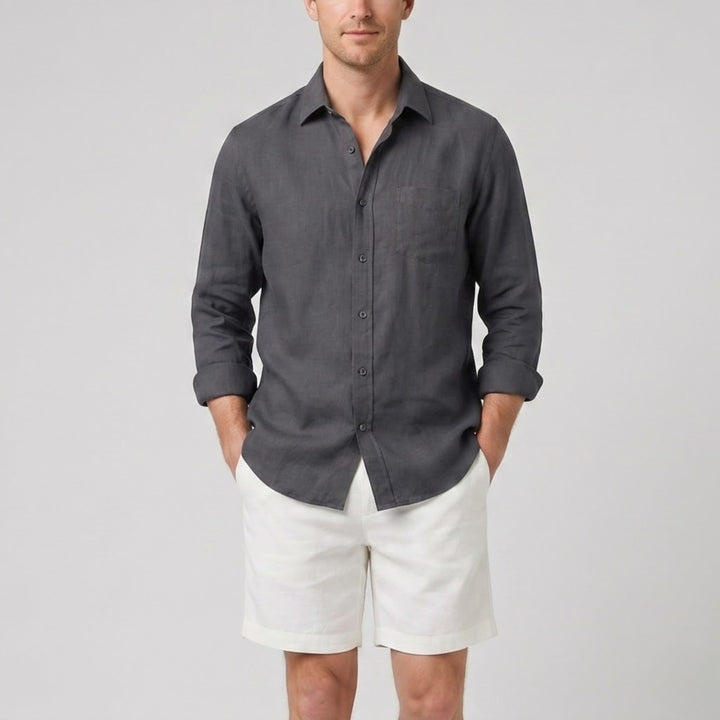 Men’s Long-Sleeved Linen Shirt and Shorts Set | Olamil