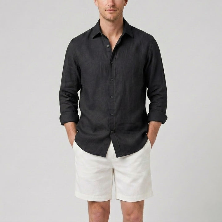 Men’s Long-Sleeved Linen Shirt and Shorts Set | Olamil