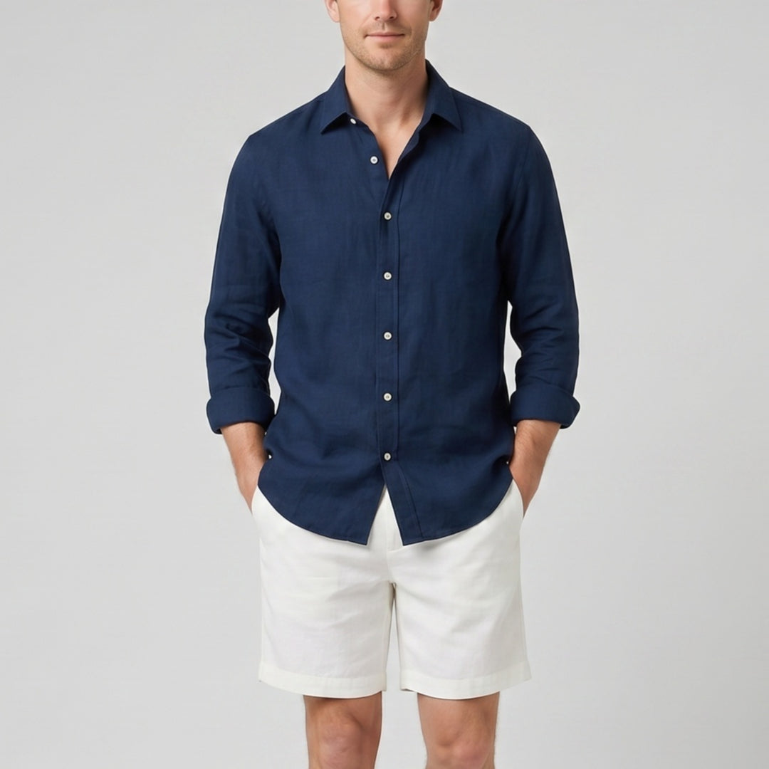 Men’s Long-Sleeved Linen Shirt and Shorts Set | Olamil