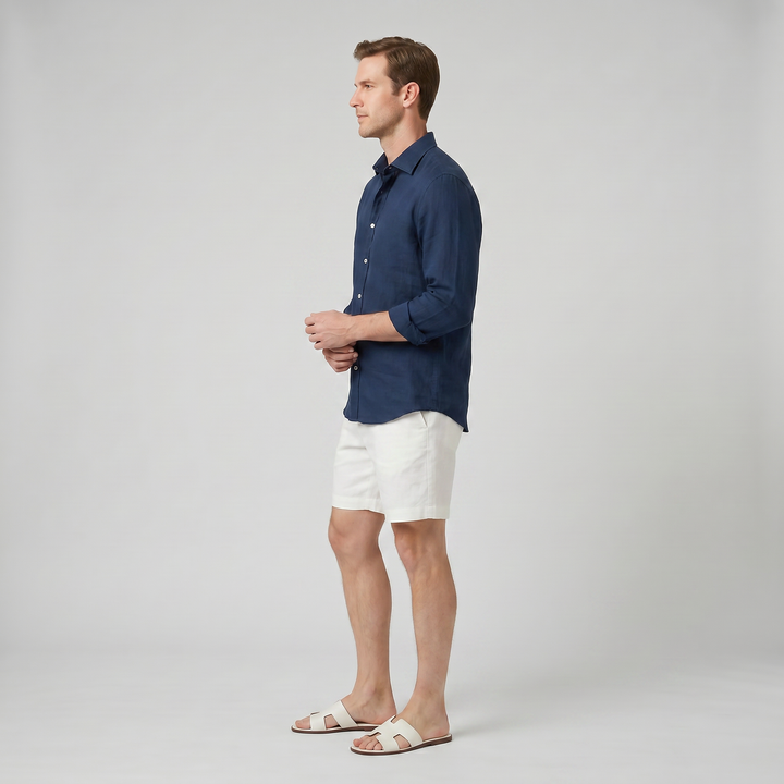 Men’s Long-Sleeved Linen Shirt and Shorts Set | Olamil