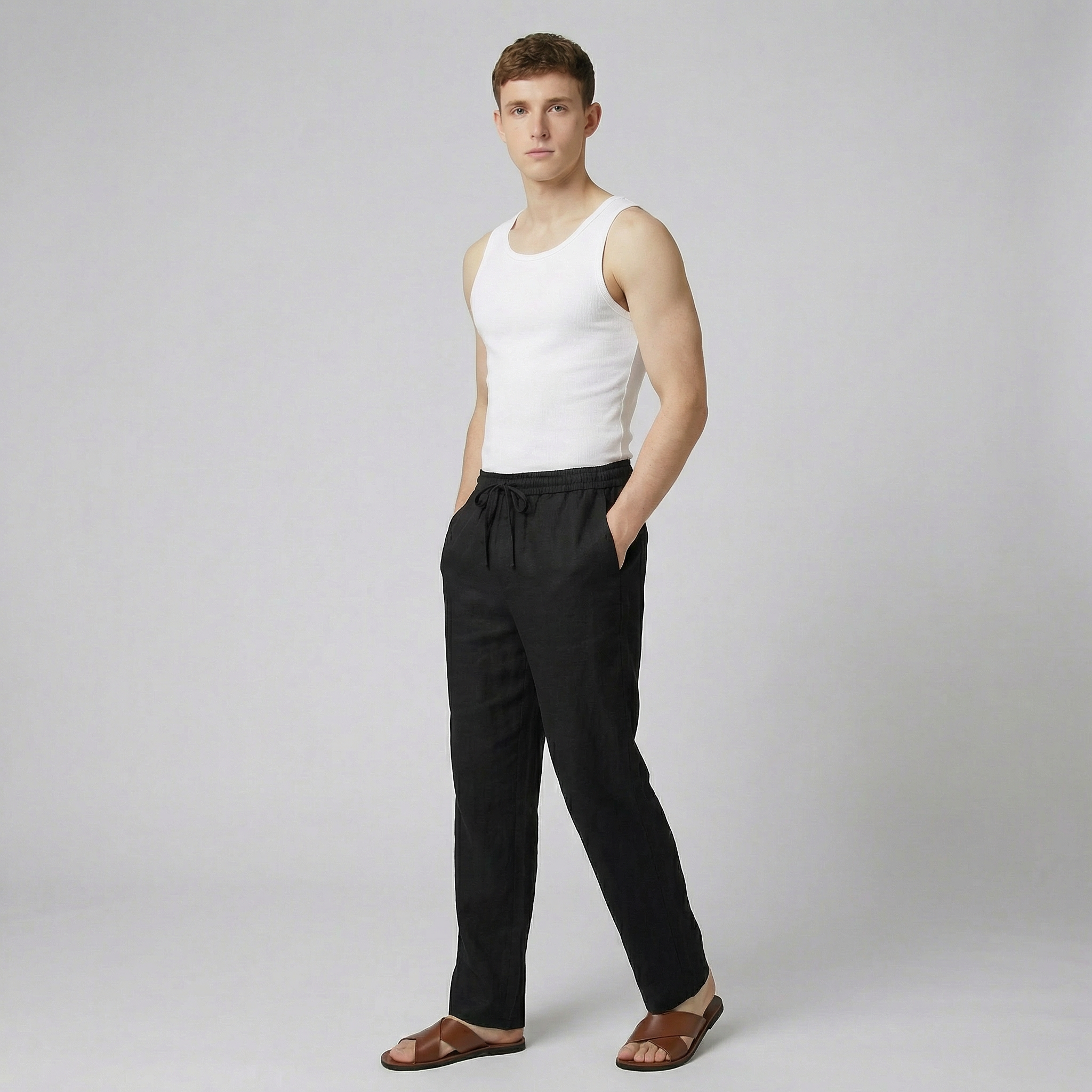 Olamil - Men’s Relaxed Fit Drawstring Linen Pants