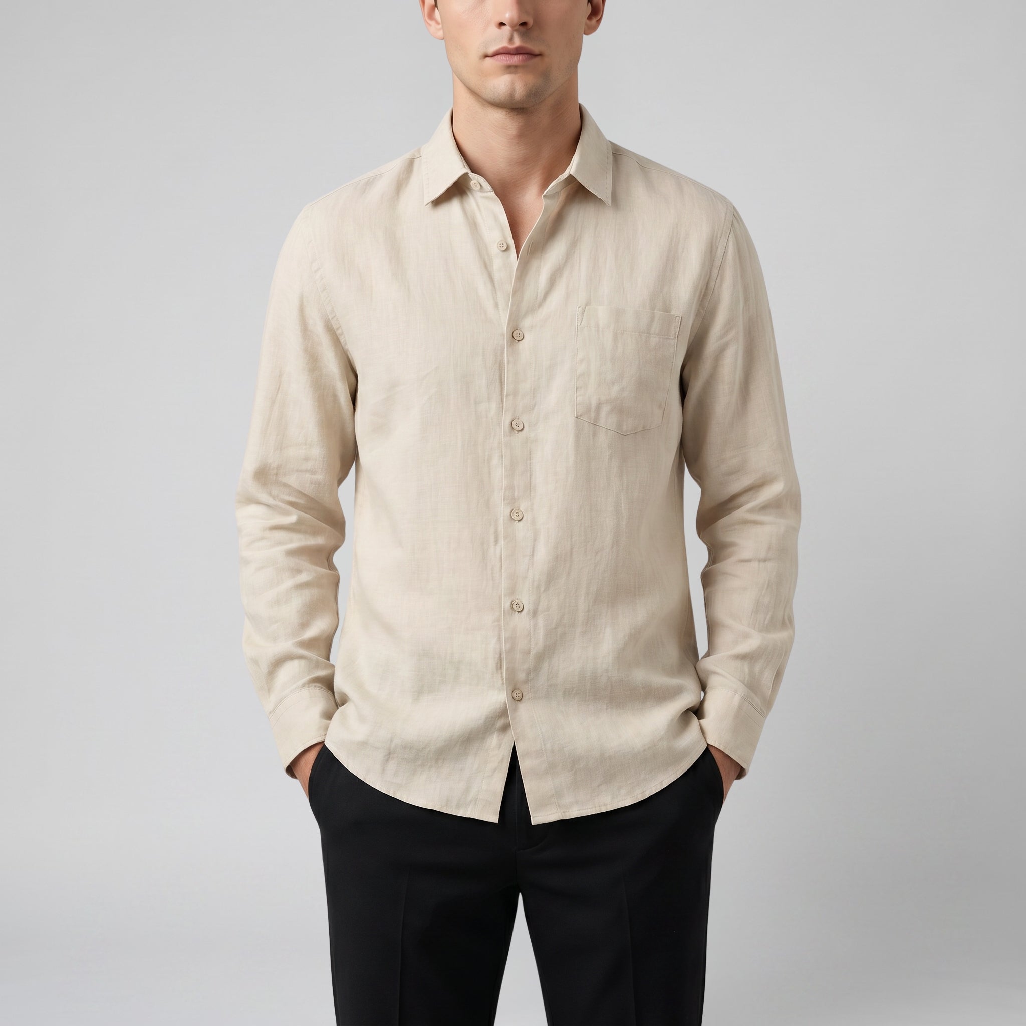 Men’s Relaxed Linen Long-Sleeve Shirt | Olamil