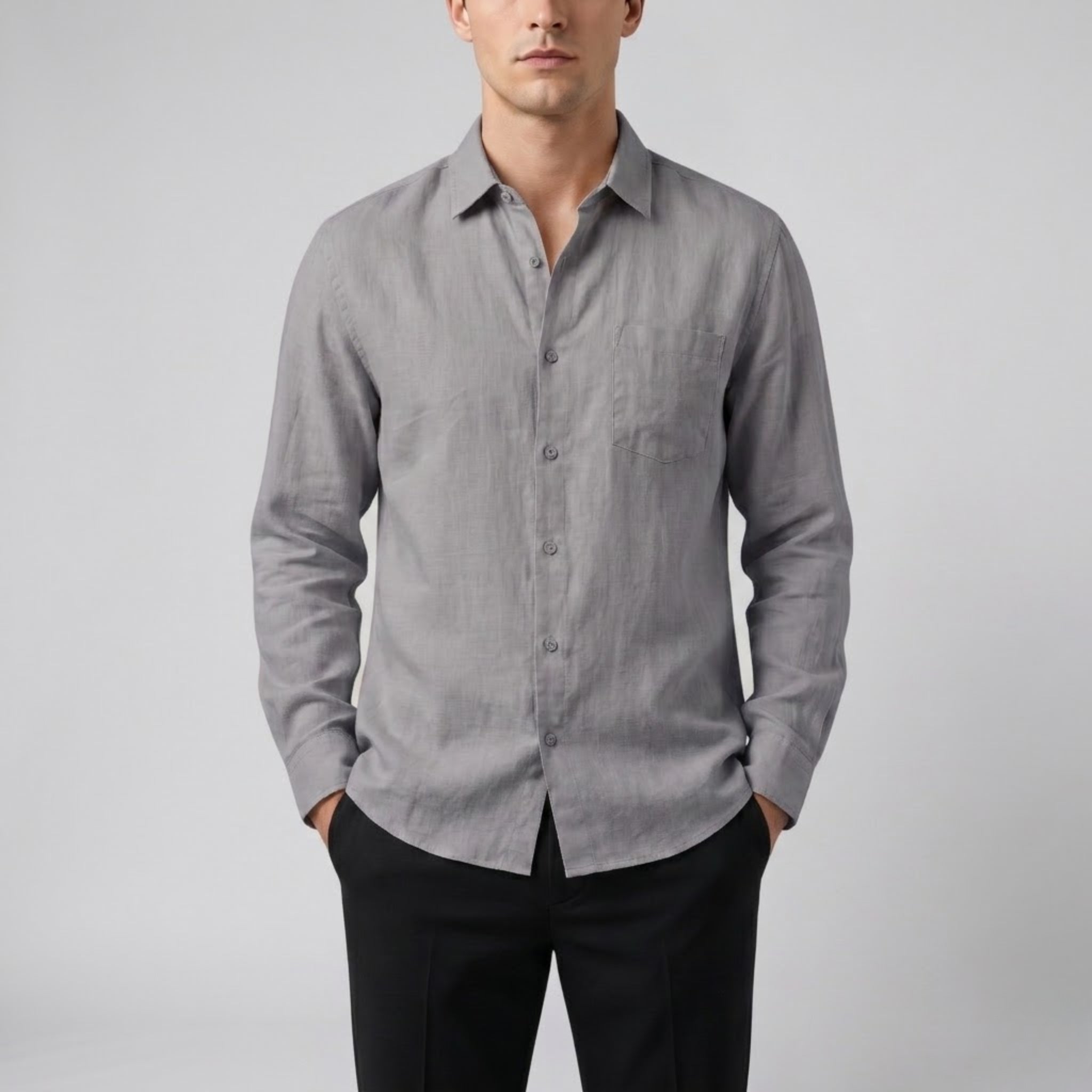 Men’s Relaxed Linen Long-Sleeve Shirt | Olamil