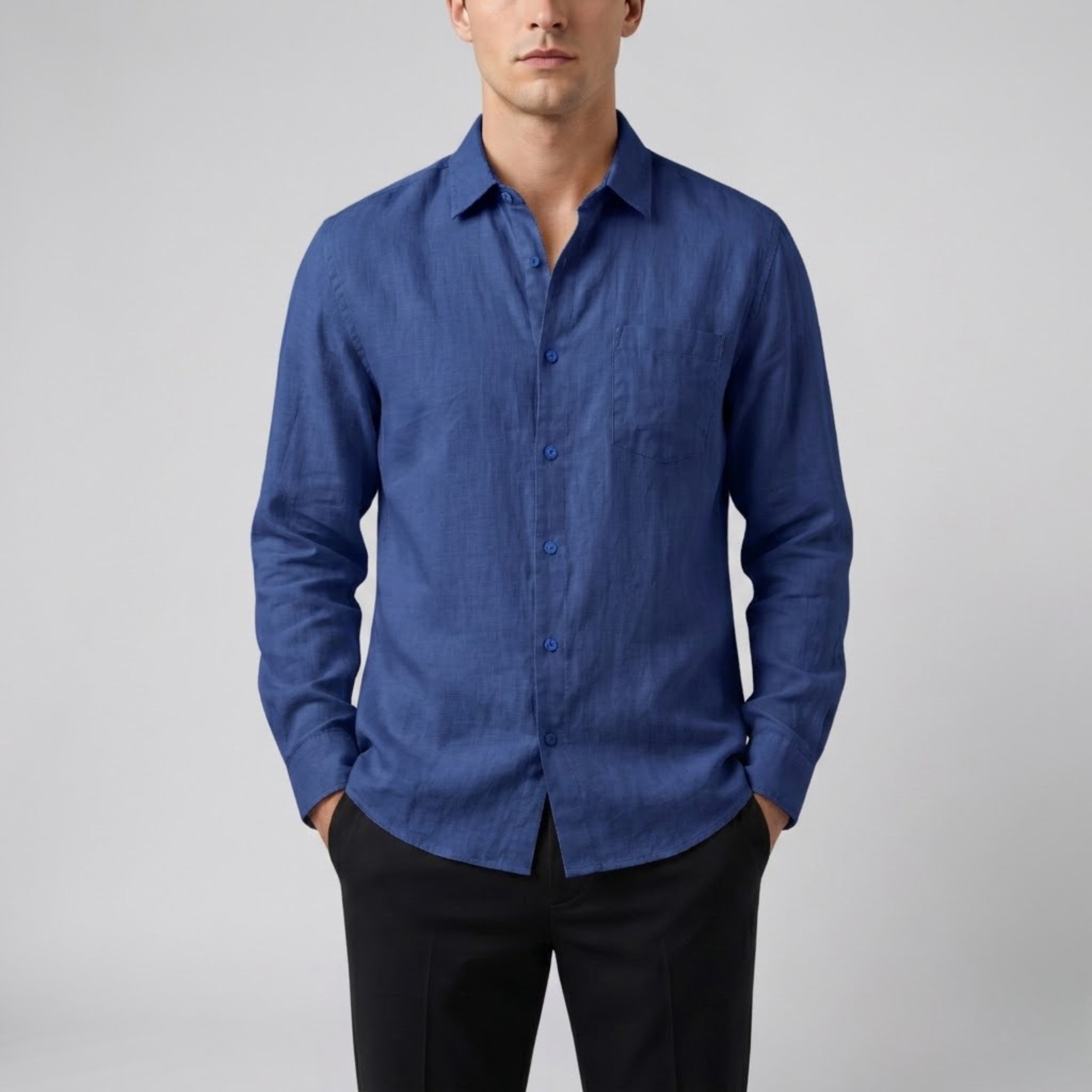 Men’s Relaxed Linen Long-Sleeve Shirt | Olamil
