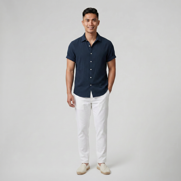 Men's Button-Up Shirt, Textured Short Sleeve