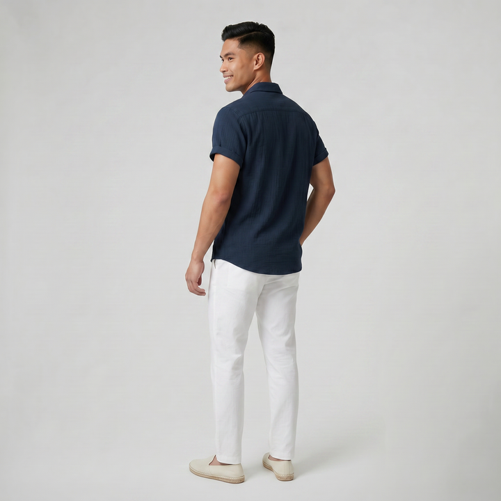 Men’s Short-Sleeve Textured Button-Up Shirt | Olamil