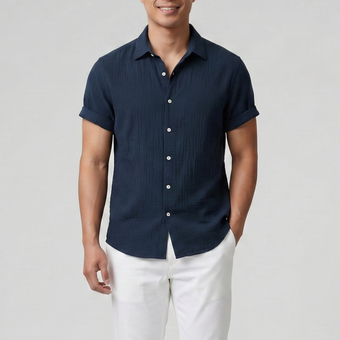 Men’s Short-Sleeve Textured Button-Up Shirt | Olamil