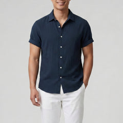 Men's Button-Up Shirt – Textured Short Sleeve