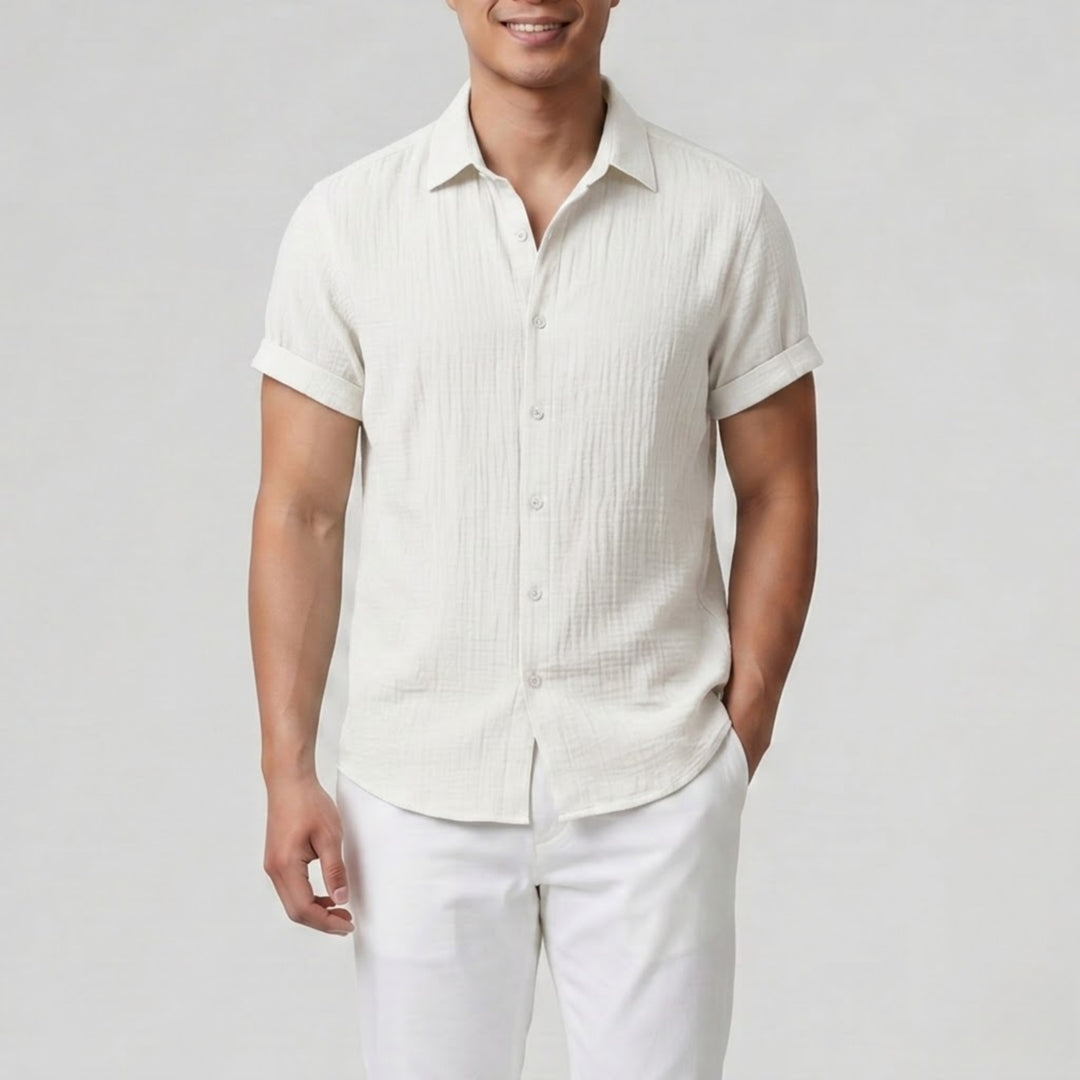 Men’s Short-Sleeve Textured Button-Up Shirt | Olamil