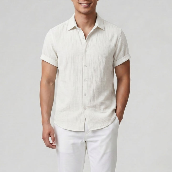 Men’s Short-Sleeve Textured Button-Up Shirt | Olamil