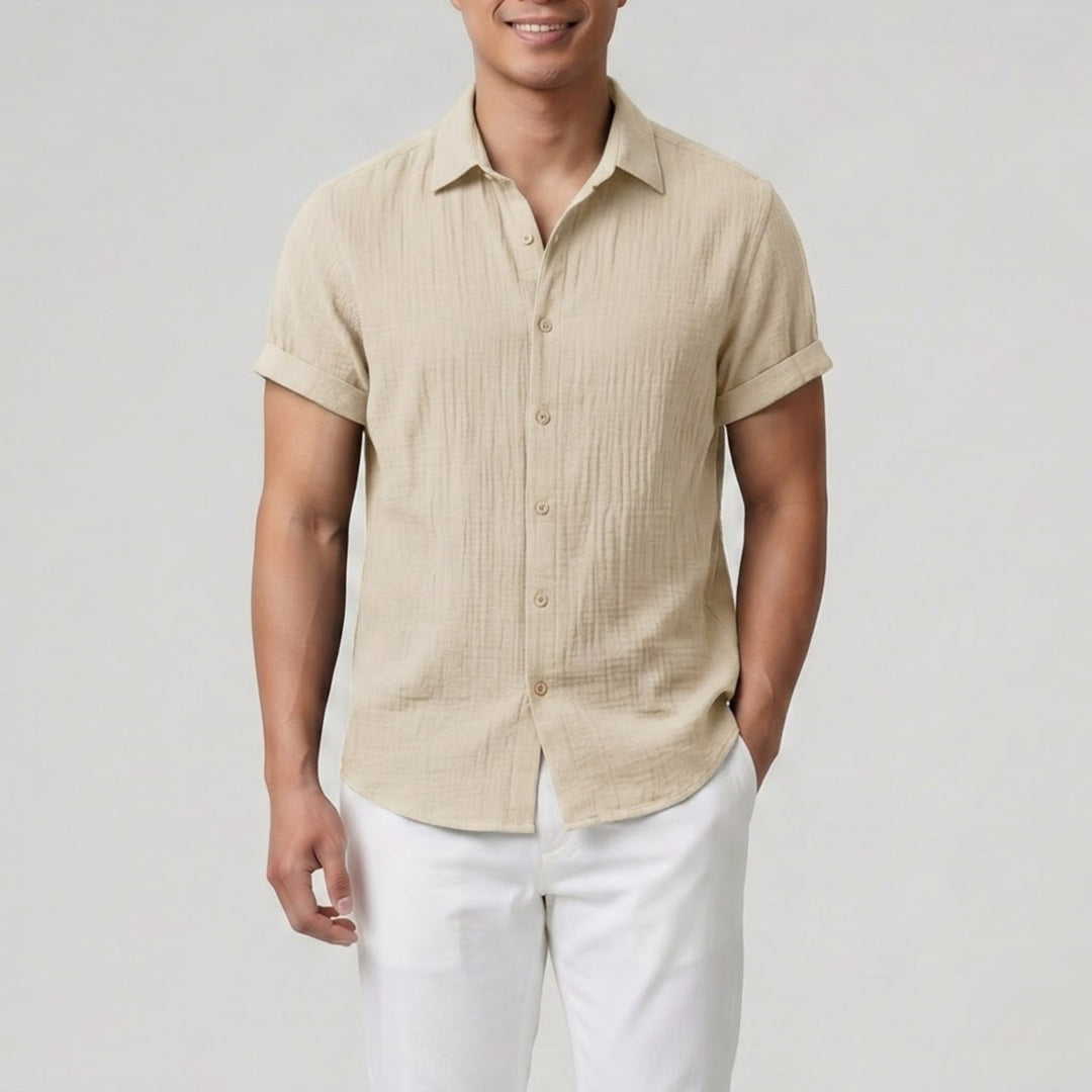 Men’s Short-Sleeve Textured Button-Up Shirt | Olamil