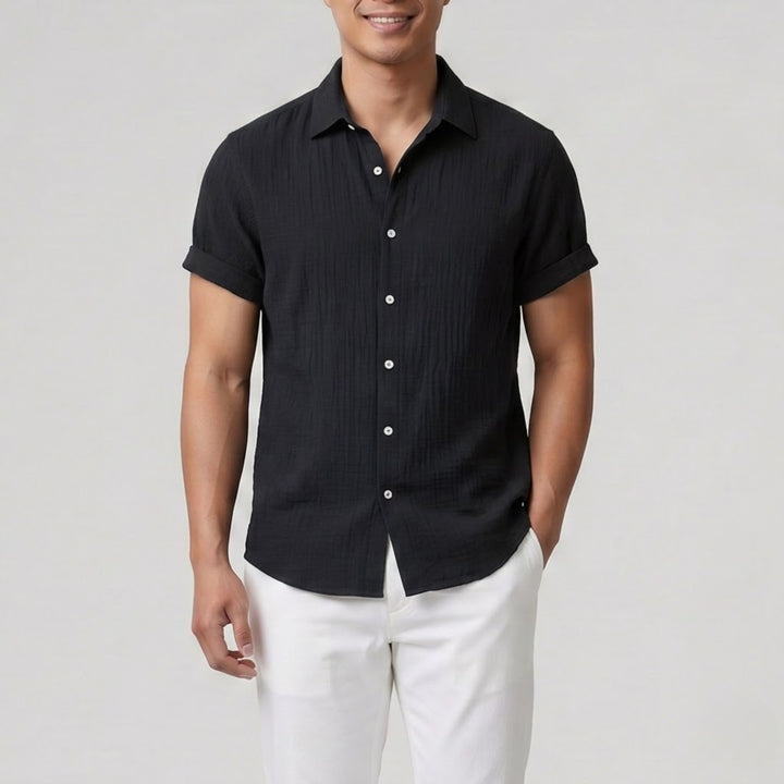 Men’s Short-Sleeve Textured Button-Up Shirt | Olamil