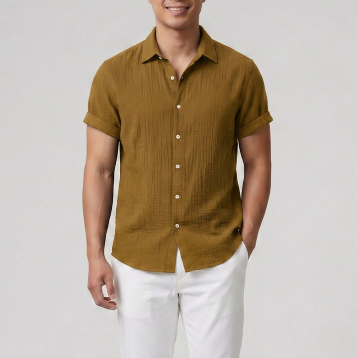 Men’s Short-Sleeve Textured Button-Up Shirt | Olamil