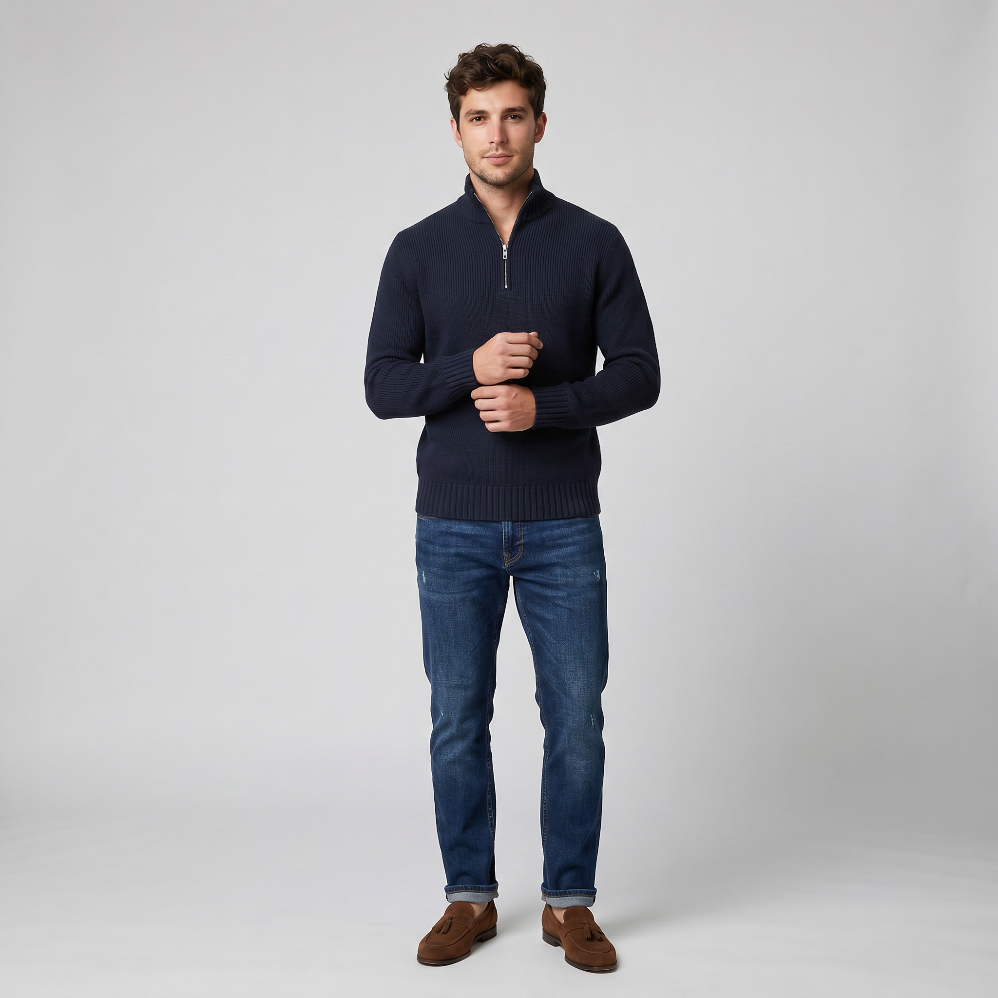 Men’s Slim-Fit Zip-Neck Sweater | Olamil