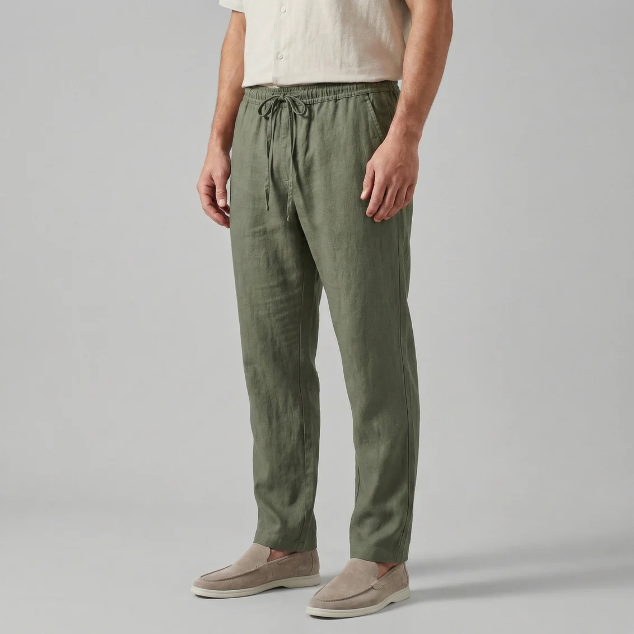 Olamil - Men’s Slim-Fit Linen Drawstring Pants