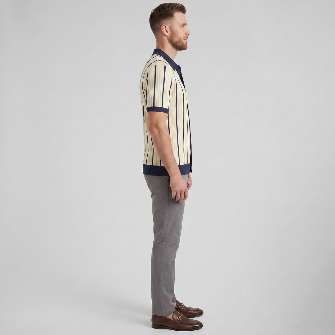 Men’s Striped Rib Knit Polo | Olamil