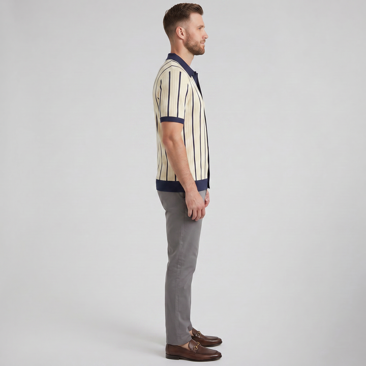 Men’s Striped Rib Knit Polo | Olamil