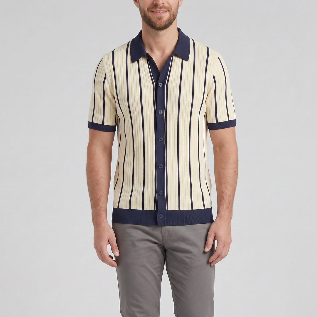 Men’s Striped Rib Knit Polo | Olamil