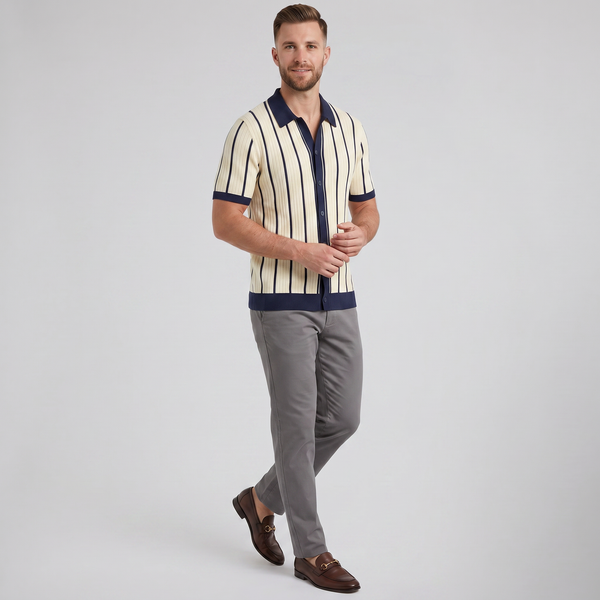 Men's Knit Polo Shirt, Striped Rib