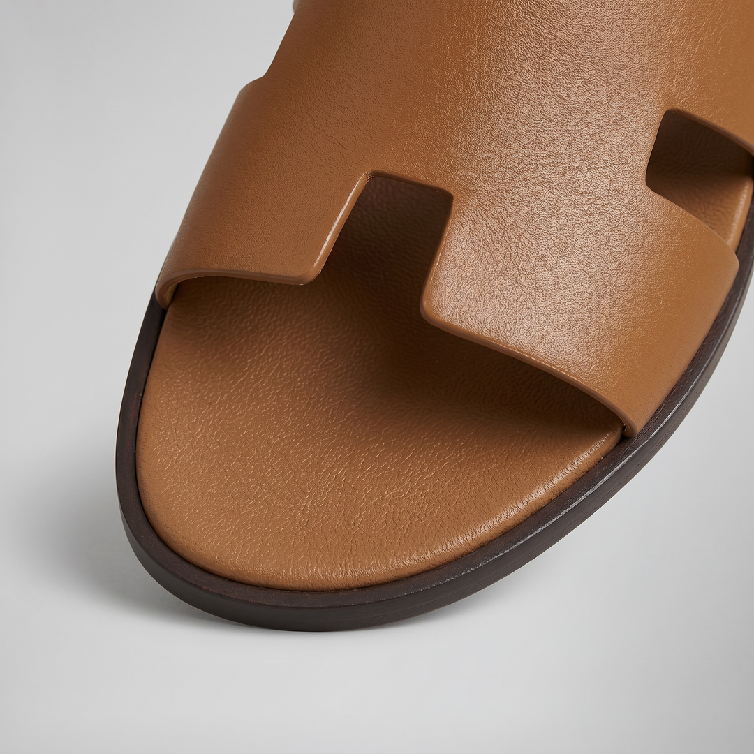 Men’s Tan H-Cut Out Slide Sandals | Olamil