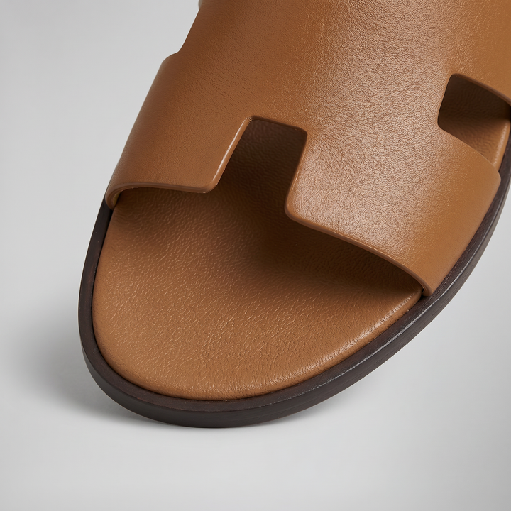 Men’s Tan H-Cut Out Slide Sandals | Olamil