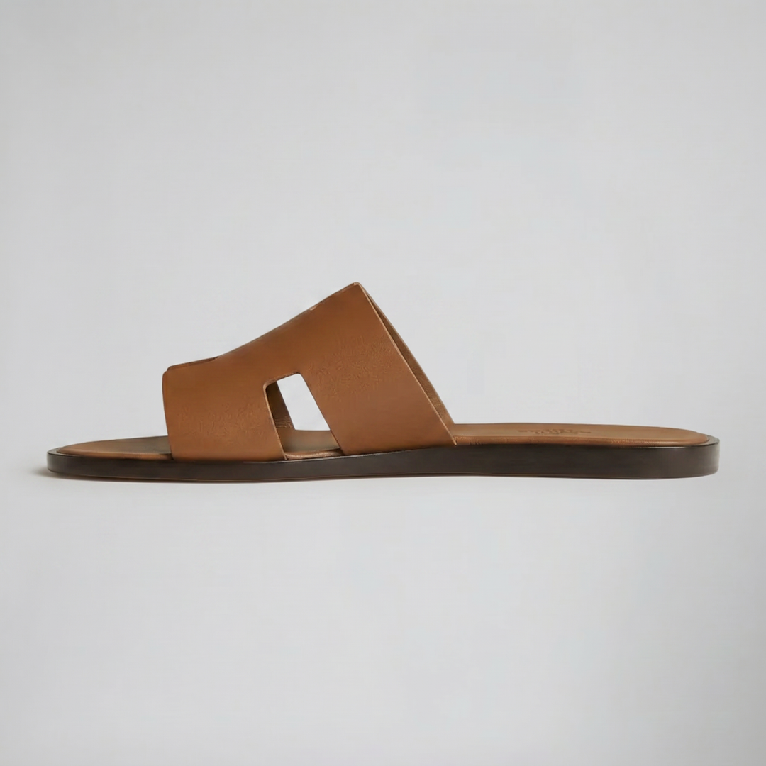 Men’s Tan H-Cut Out Slide Sandals | Olamil