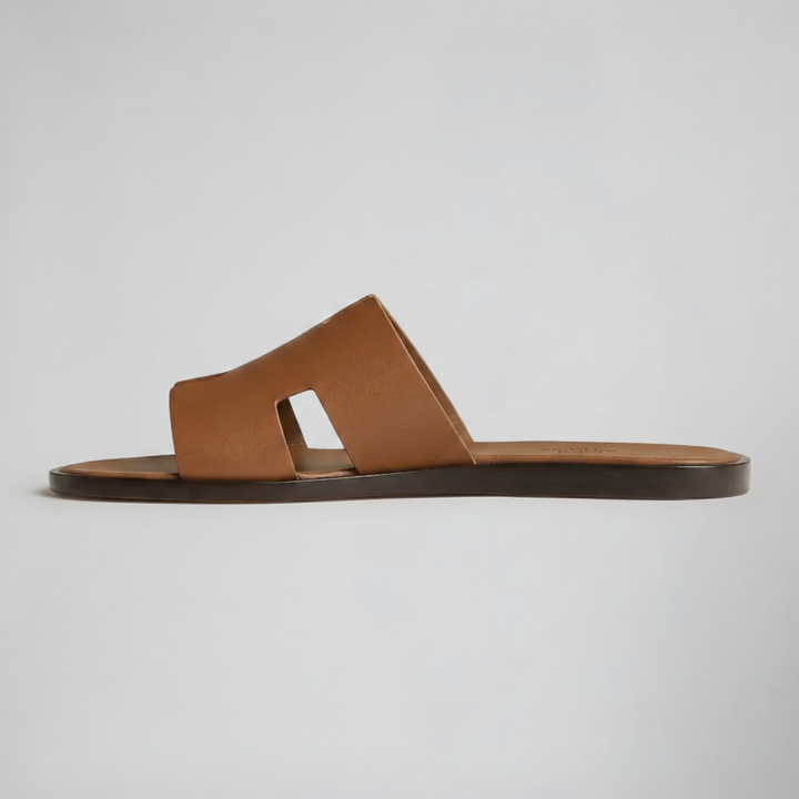 Men’s Tan H-Cut Out Slide Sandals | Olamil