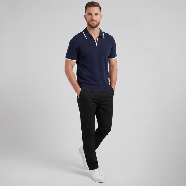Men's Knit Polo Shirt, Tonal Contrast