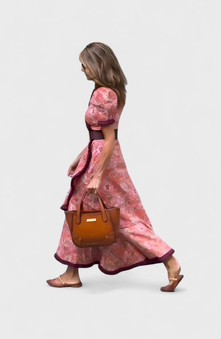 Women's Elegant Maxi Dress with Floral Border