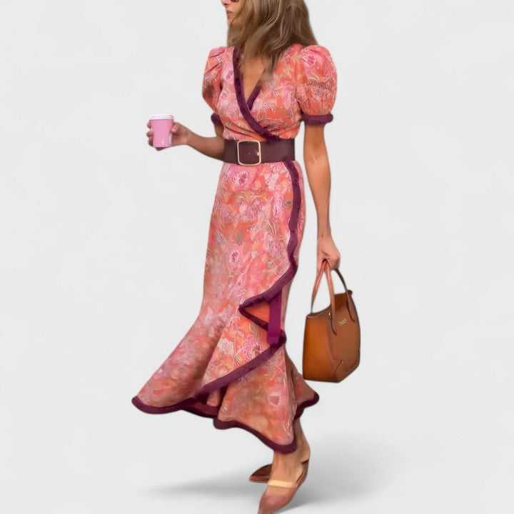 Women's Elegant Maxi Dress with Floral Border