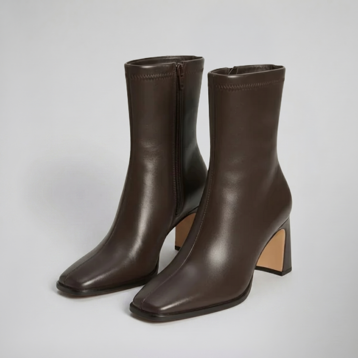 Women's Ankle Boots, Block Heel Leather