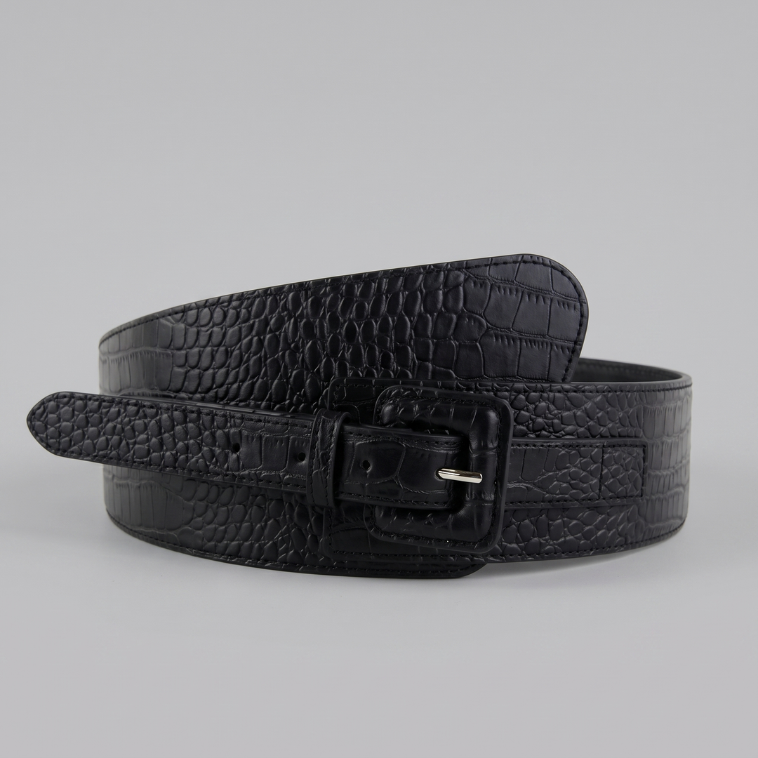 Women’s Croc-Texture Buckle Leather Belt | Olamil