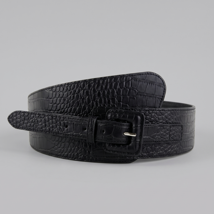 Women’s Croc-Texture Buckle Leather Belt | Olamil