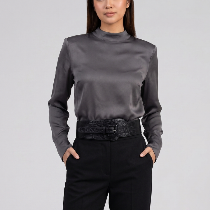 Women’s Croc-Texture Buckle Leather Belt | Olamil