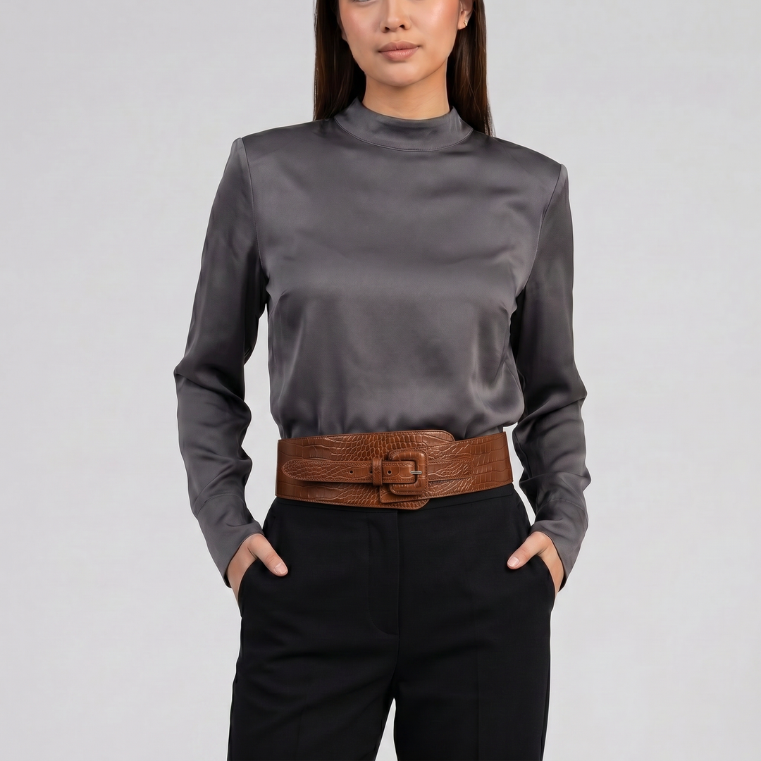 Women’s Croc-Texture Buckle Leather Belt | Olamil