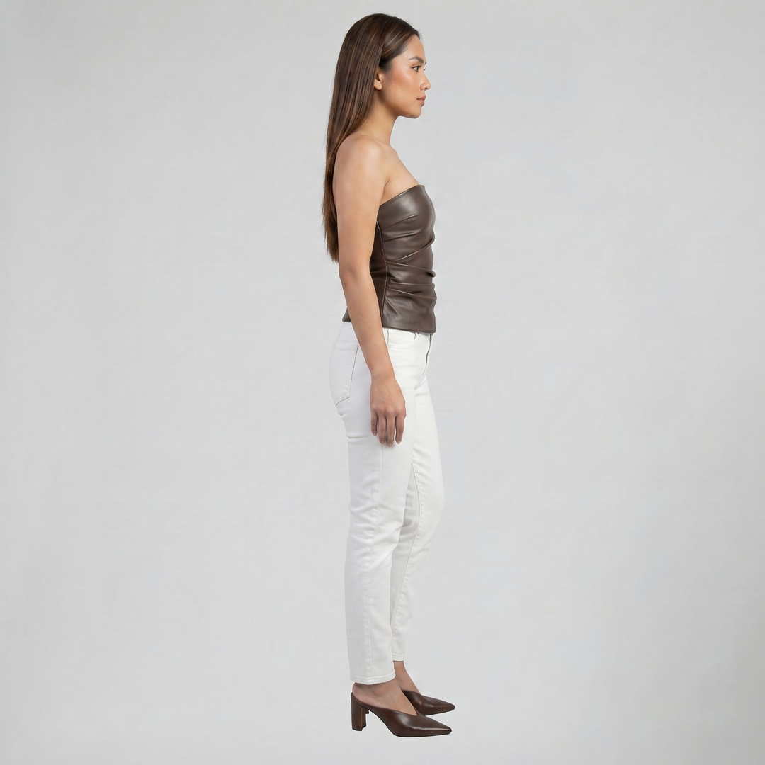 Women’s Draped Faux-Leather Strapless Top | Olamil