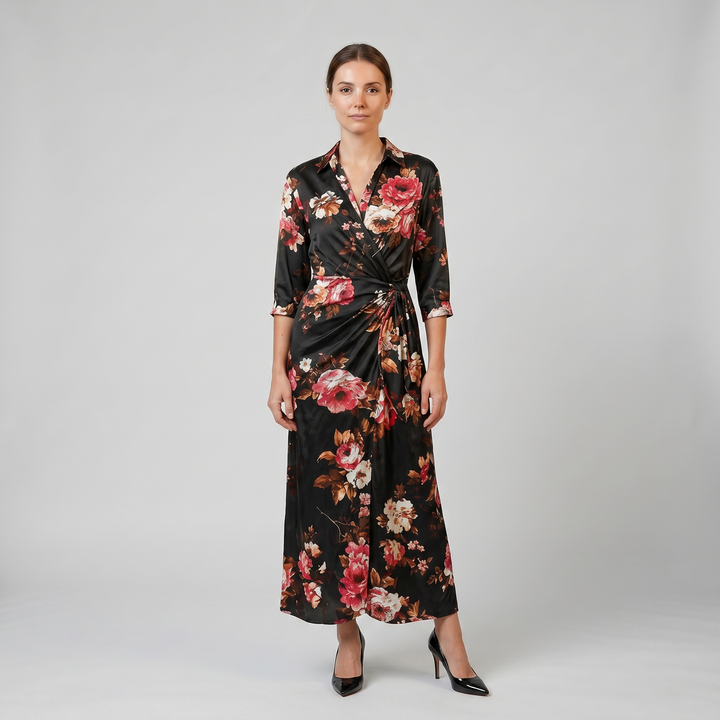 Women’s Floral Print Long-Sleeve Maxi Dress | Olamil