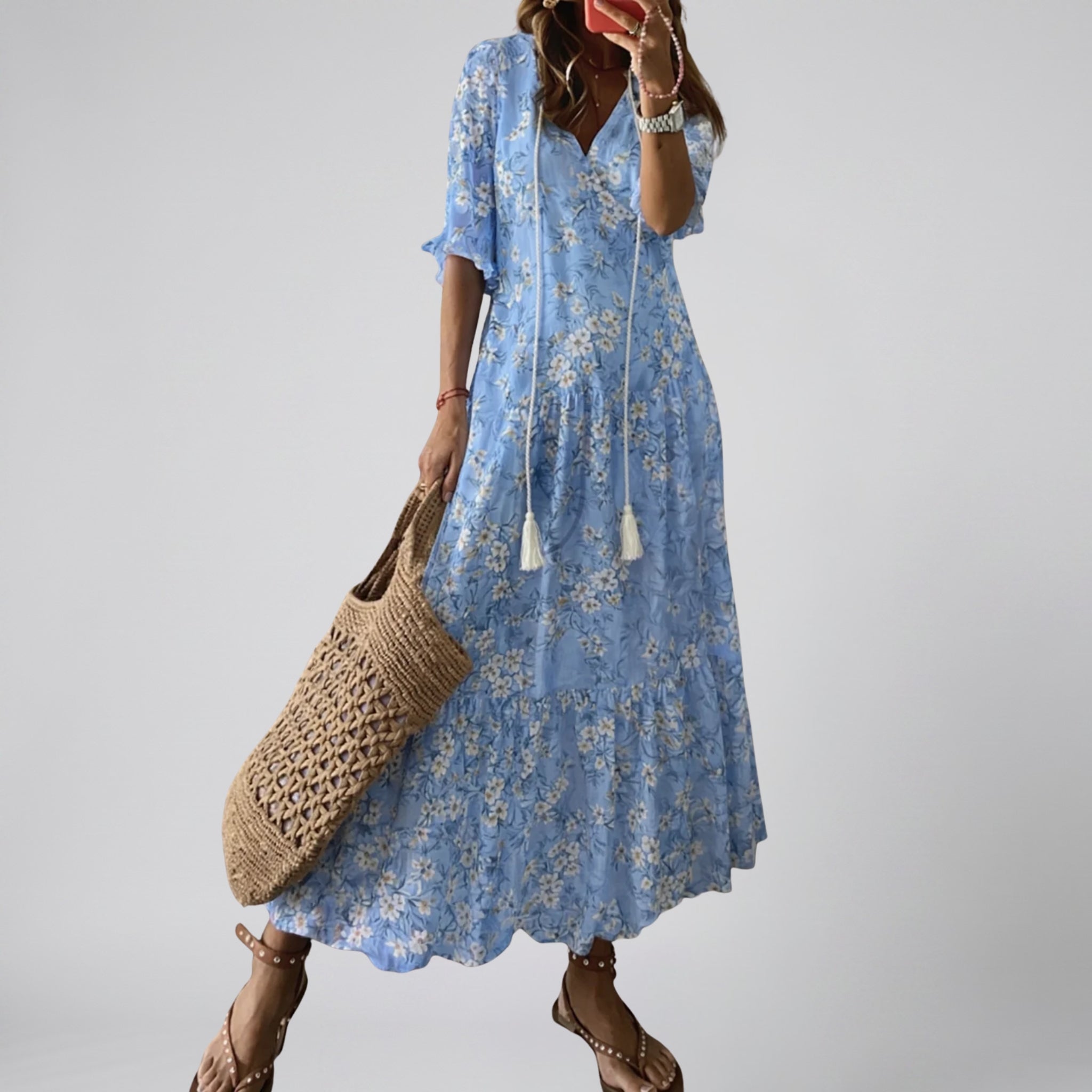 Women’s Floral V-Neck Maxi Dress | Olamil