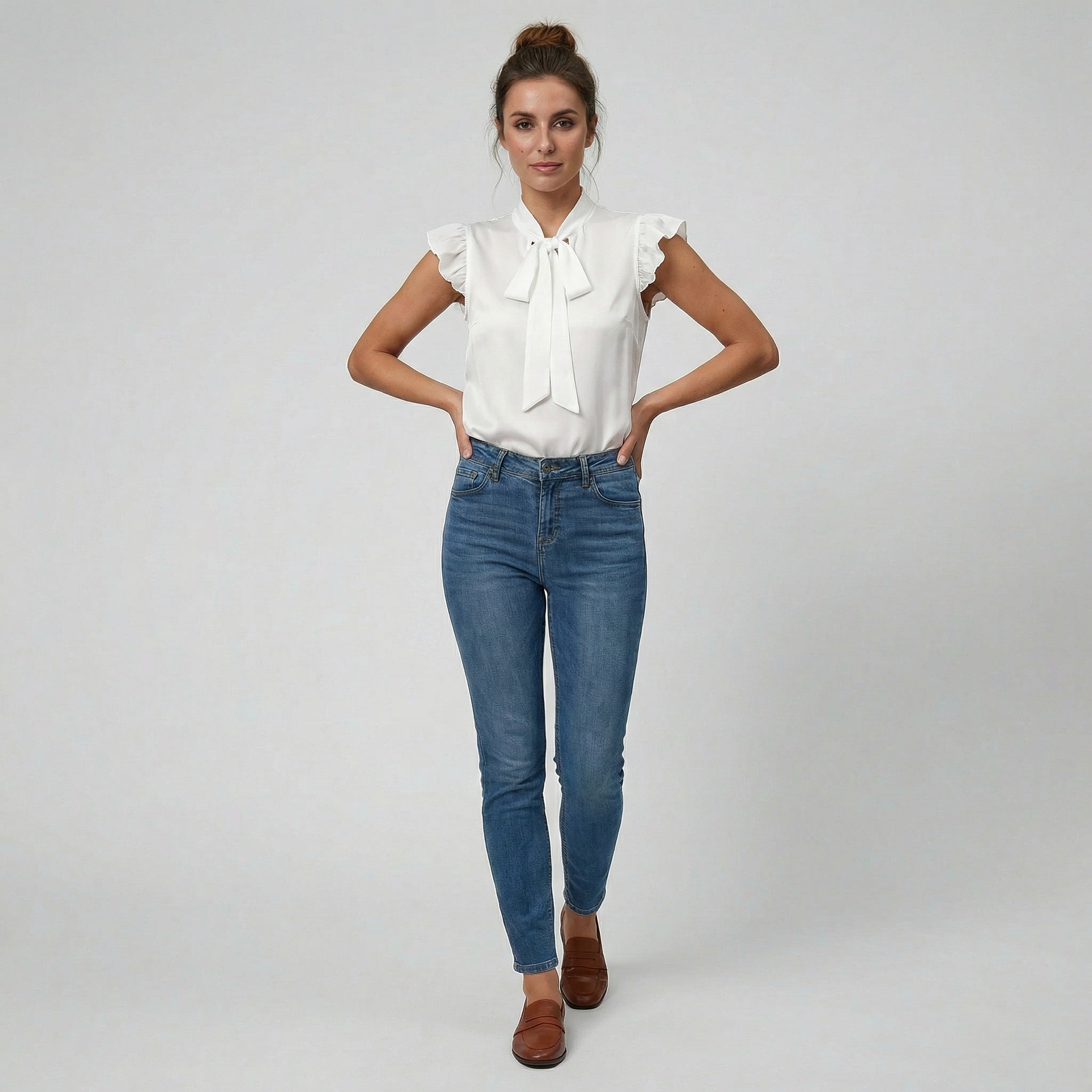 Olamil - Women’s Flutter Sleeve Bow Blouse