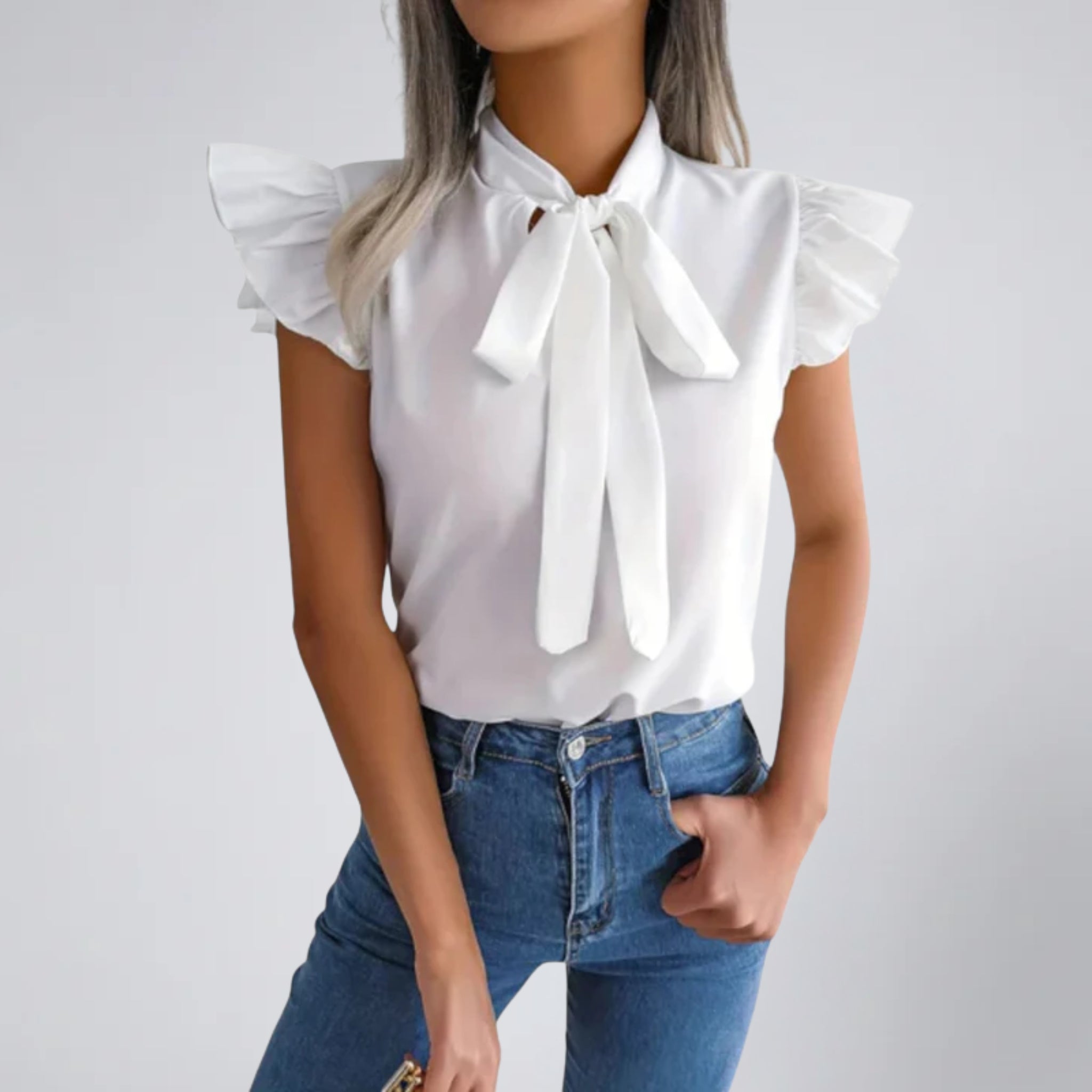 Olamil - Women’s Flutter Sleeve Bow Blouse