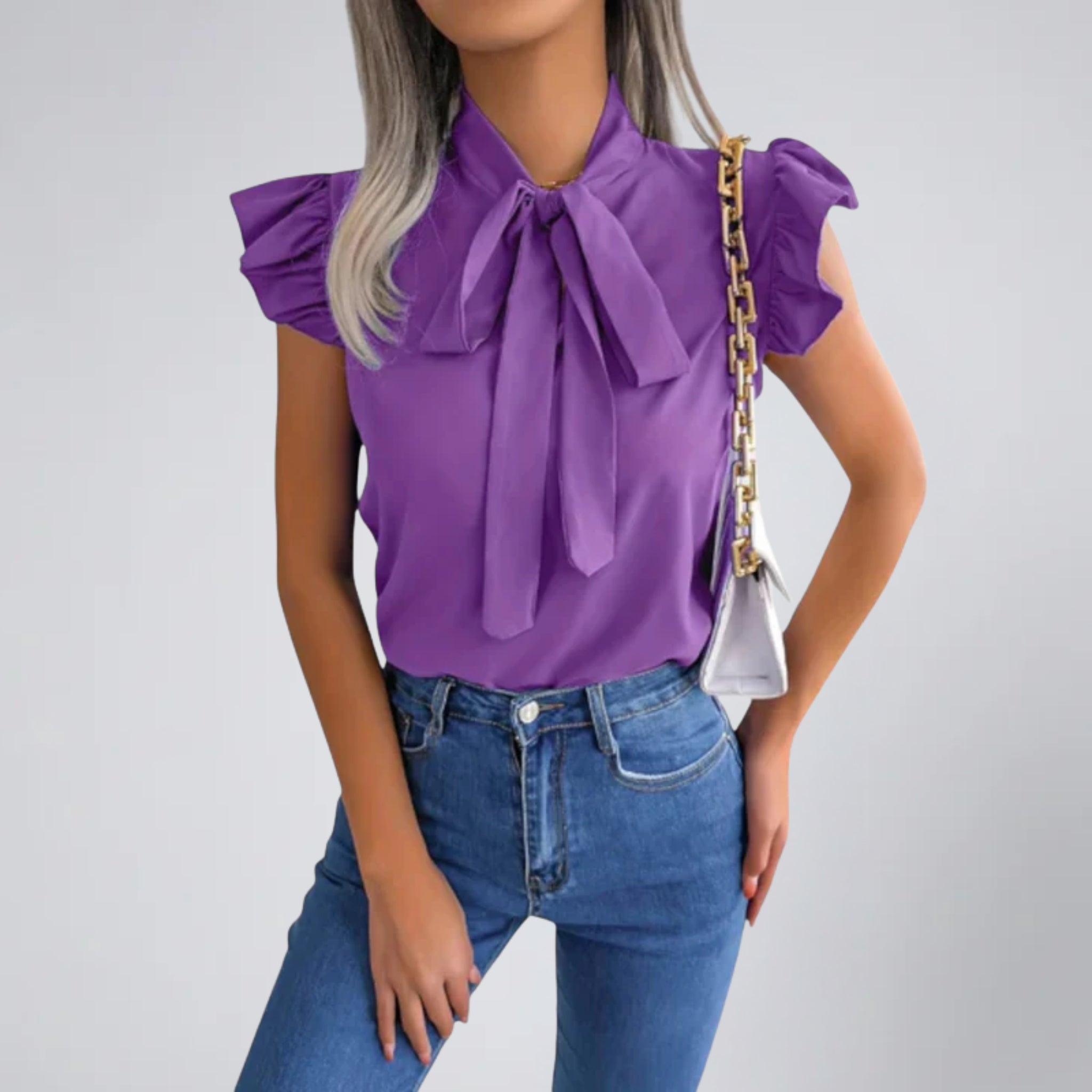 Olamil - Women’s Flutter Sleeve Bow Blouse
