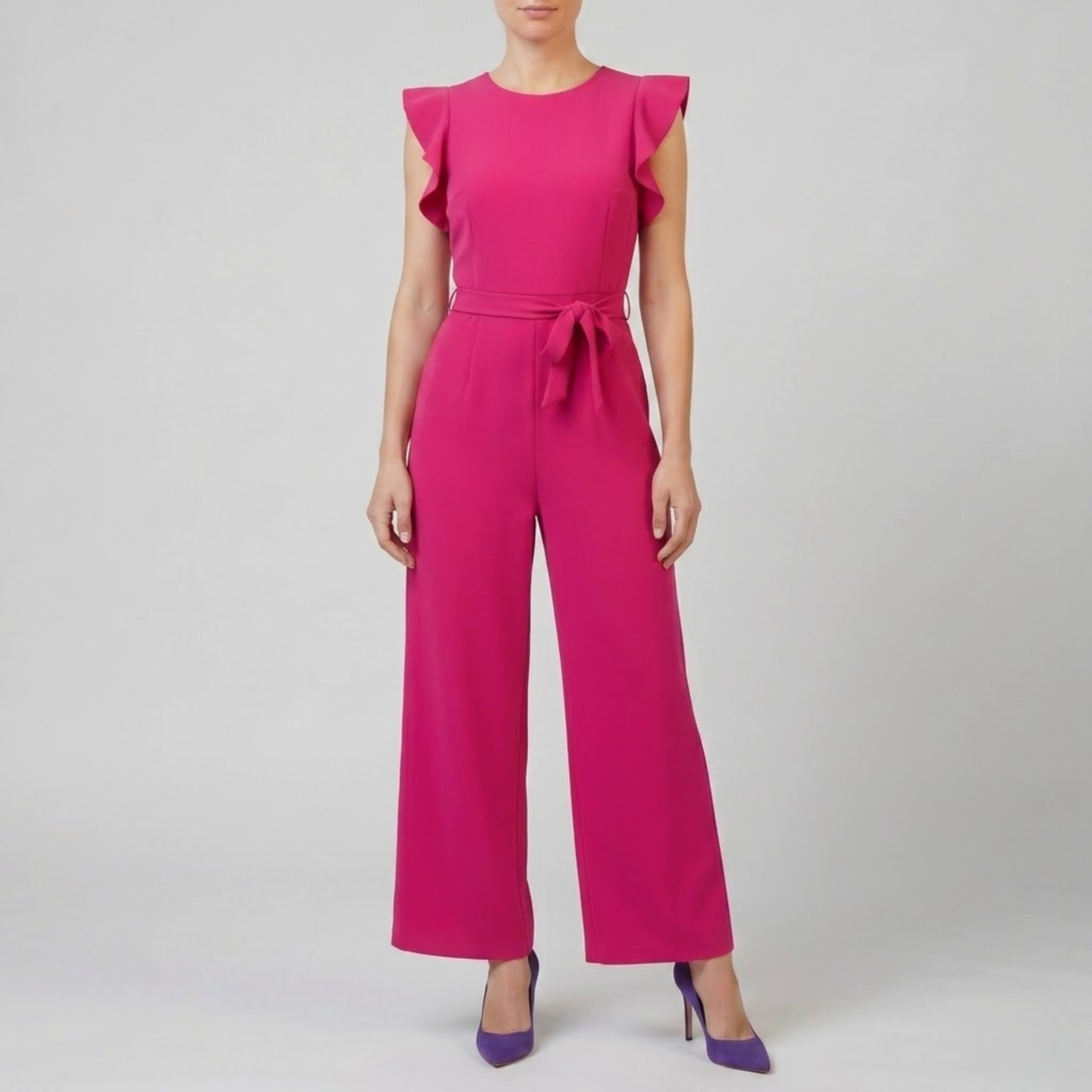 Women’s Round Neck Wide-Leg Flutter Sleeve Jumpsuit | Olamil