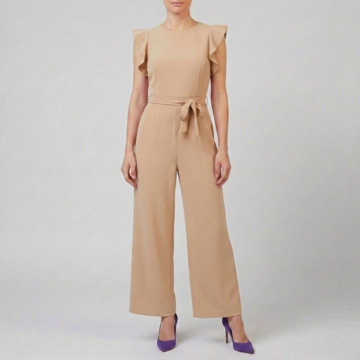 Women’s Round Neck Wide-Leg Flutter Sleeve Jumpsuit | Olamil