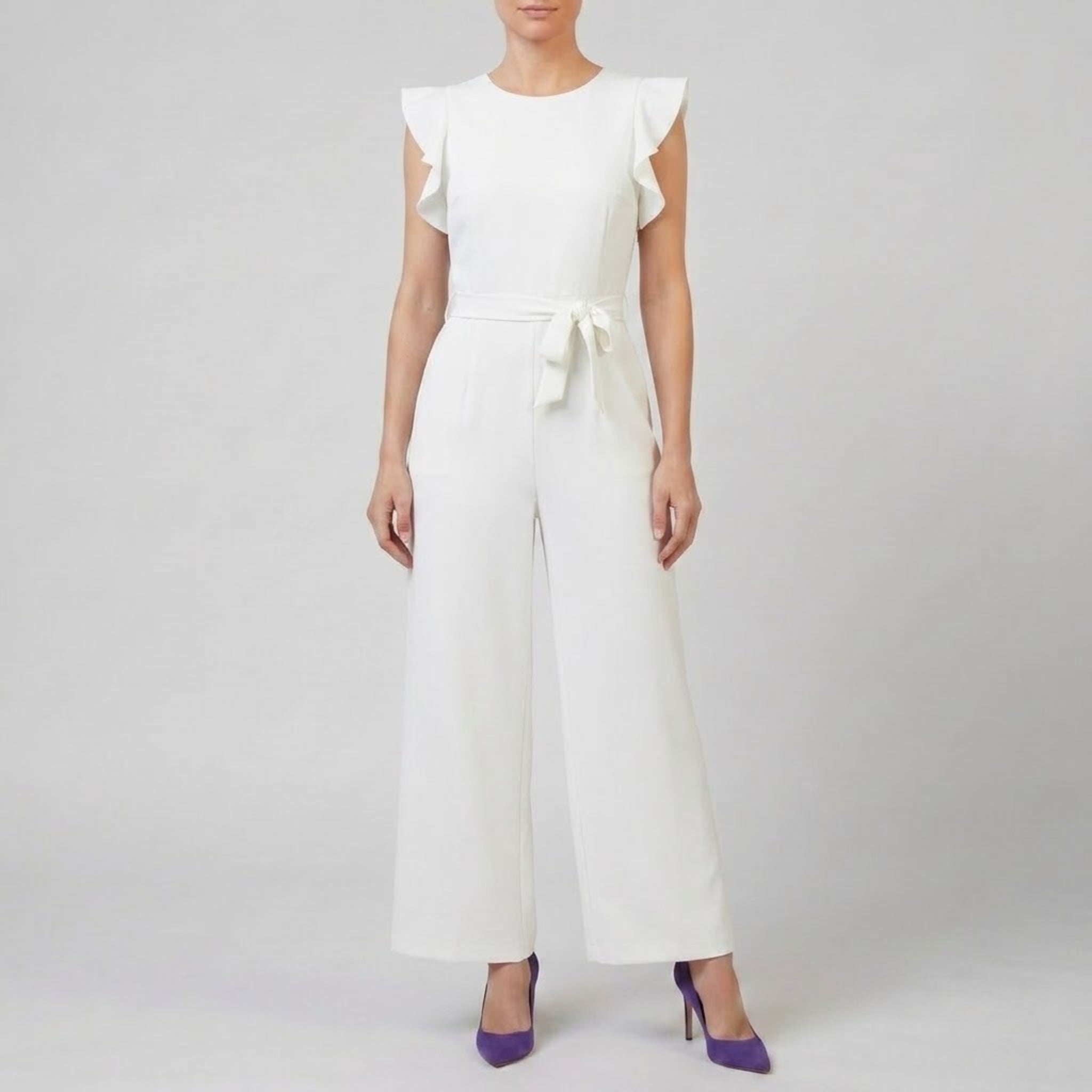 Women’s Round Neck Wide-Leg Flutter Sleeve Jumpsuit | Olamil