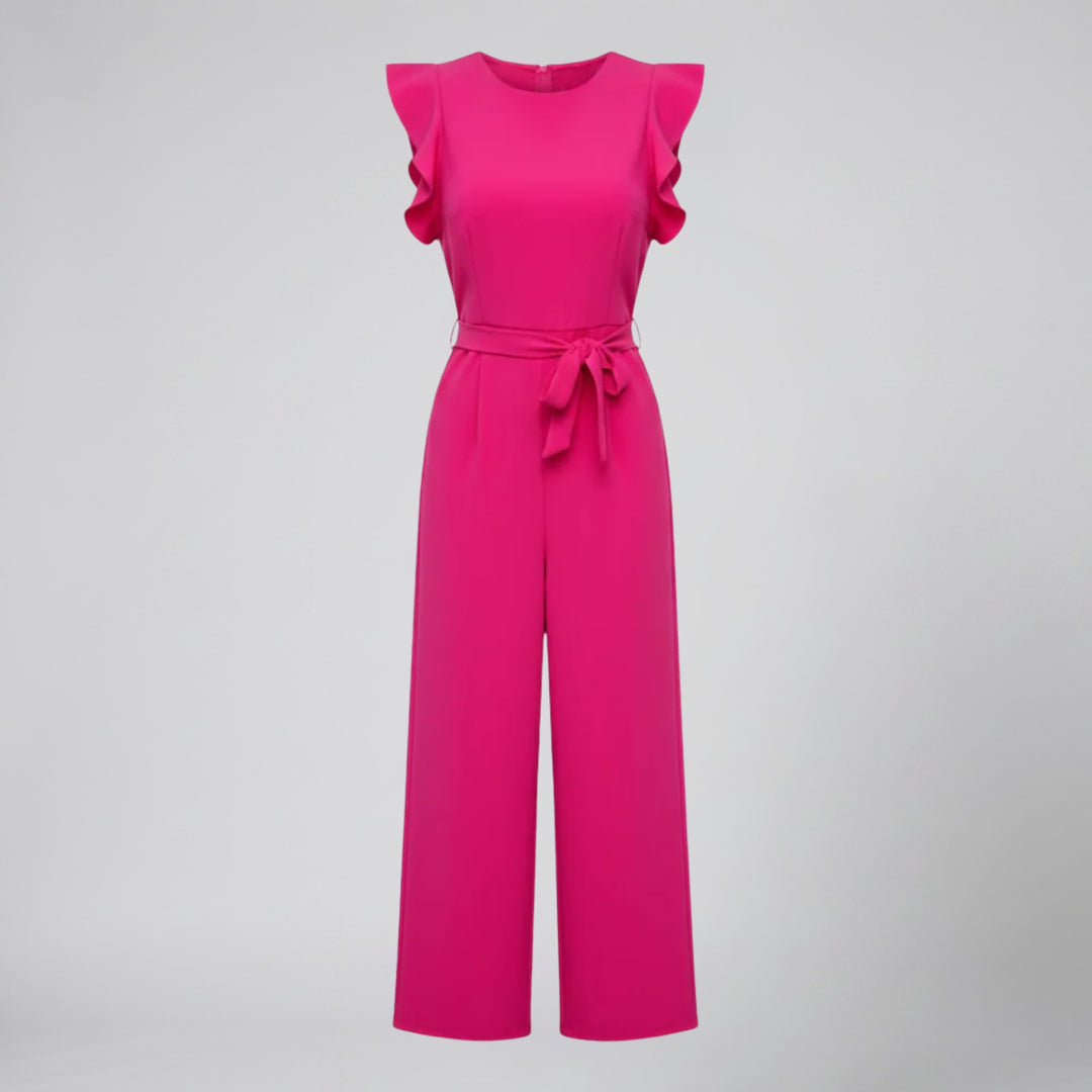 Women’s Round Neck Wide-Leg Flutter Sleeve Jumpsuit | Olamil