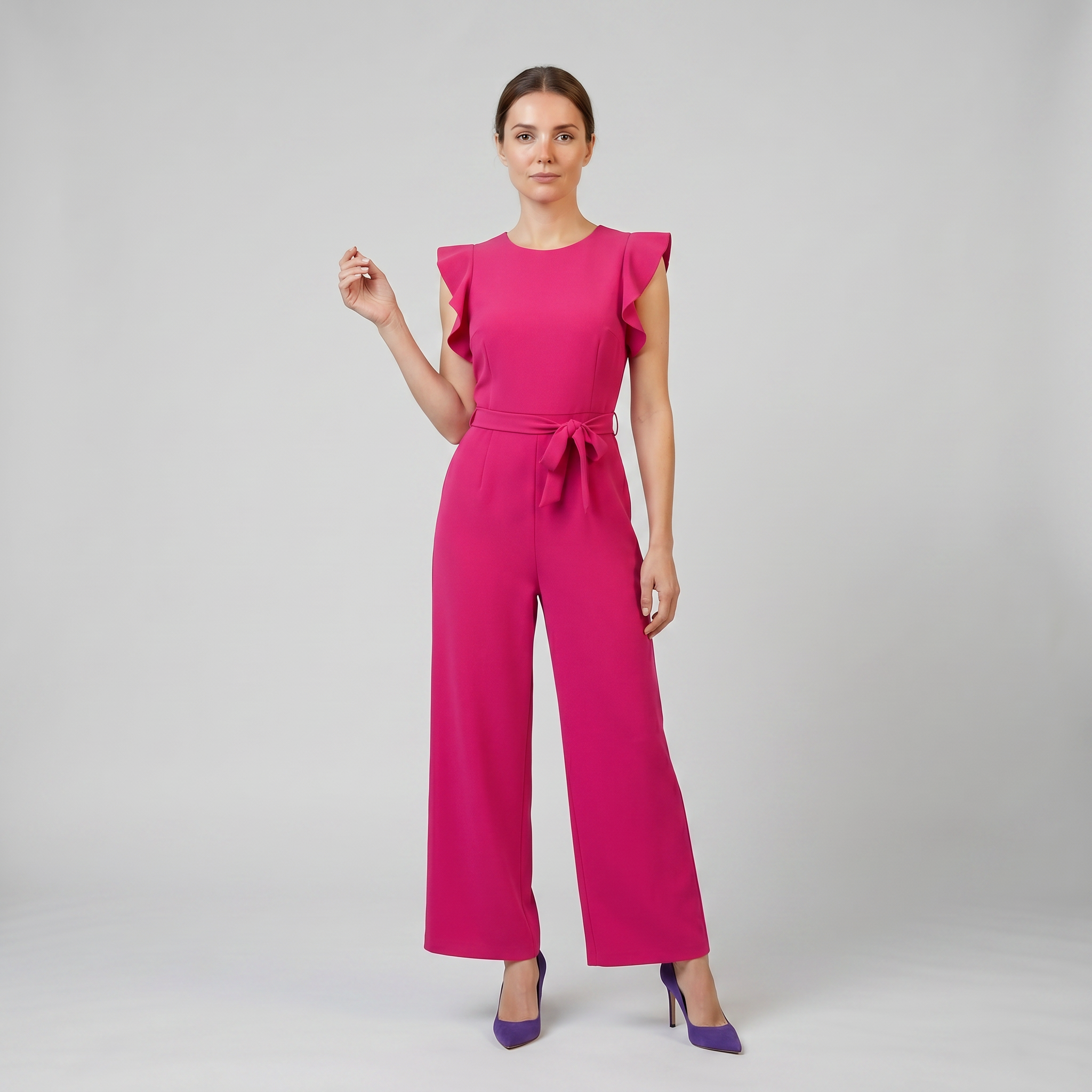 Women’s Round Neck Wide-Leg Flutter Sleeve Jumpsuit | Olamil